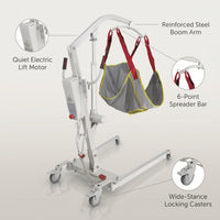 AuroraCare Pro Electric Patient Lift Hoist with Premium Sling System — infographic