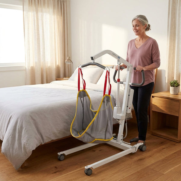 Electric Patient Lift Hoist Designed for Safe Home Transfers, Premium Sling System, Reinforced Frame, Smooth Castors